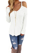 White Cold Shoulder Knit Long Sleeves Sweater
